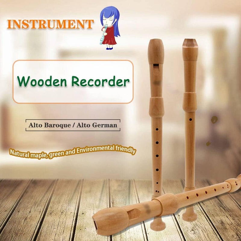 ZRAGEK Recorders Instrument, German Recorders 8 Holes for Beginners, Baroque Recorders 3 Piece for Professional, Maple Wood F Key Alto Flute Instrument, with Cleaning Stick, Storage Bag - Image 2